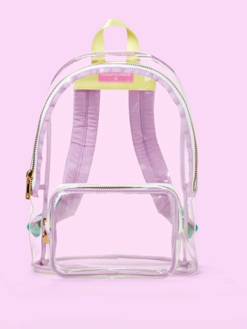 Stoney Clover Lane Clear Backpack with Lilac Straps & Yellow Handle
